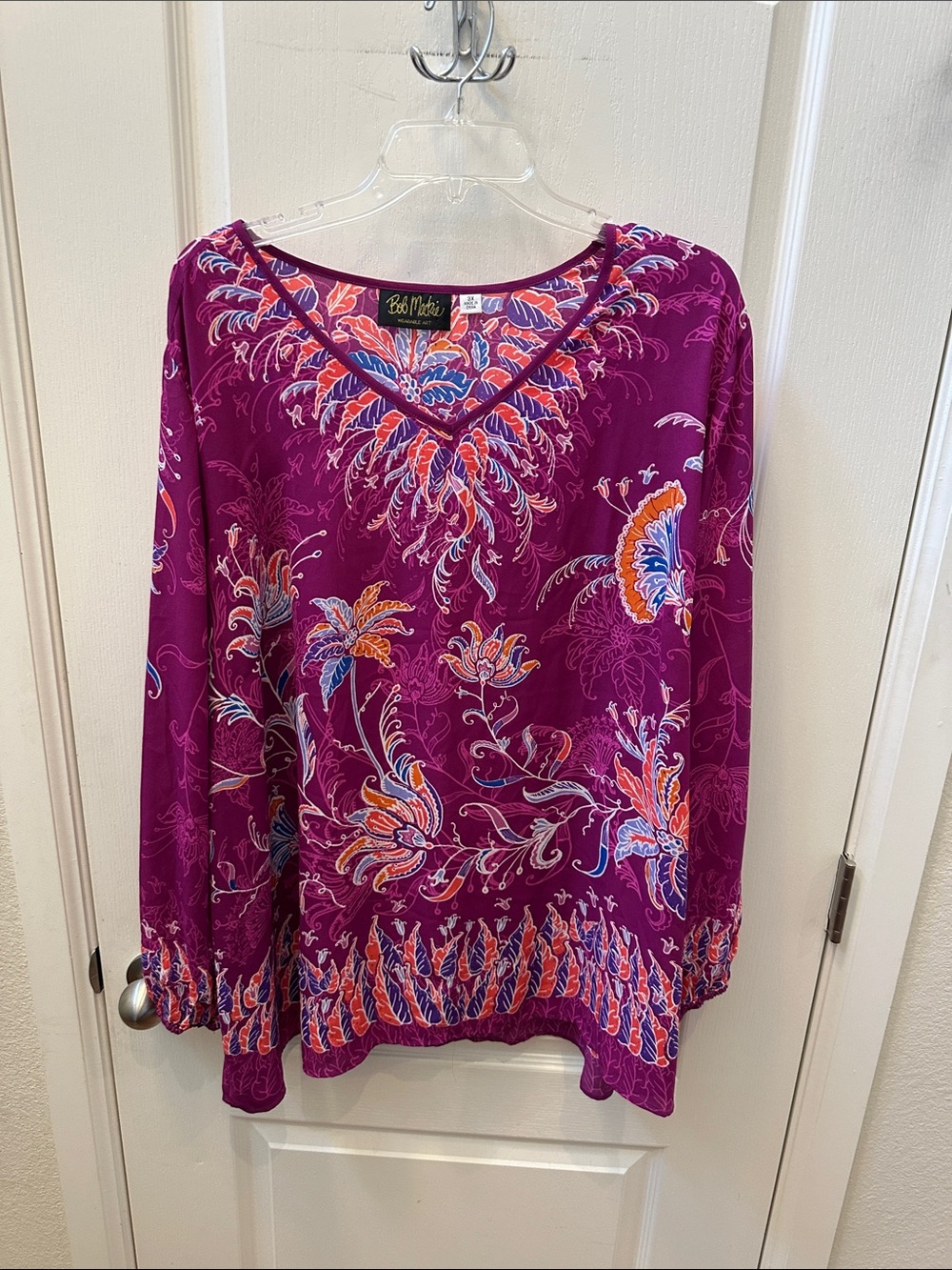 Bob Mackie Purple Floral V-Neck Tunic with Multicolor Accents